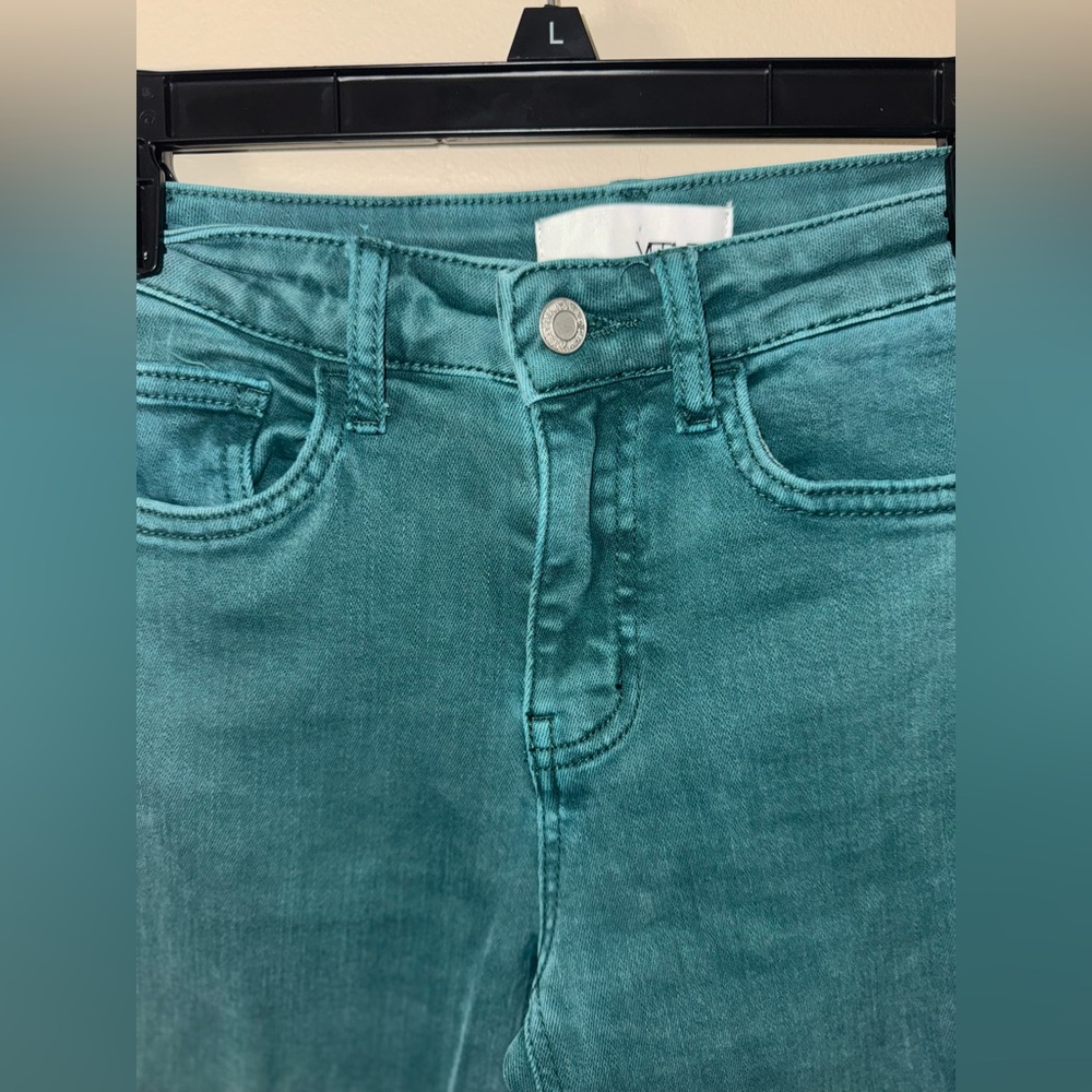 Vervet Teal Raw Hem Denim Jeans - Picture 4 of 6